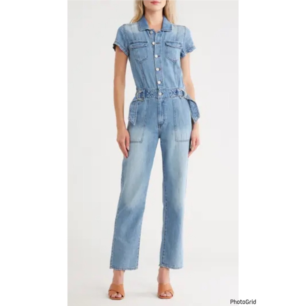 Habitual Denim Short Sleeve Belted Jumpsuit Size 4 / 27